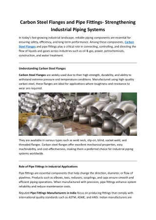 Carbon Steel Flanges and Pipe Fittings- Strengthening Industrial Piping Systems