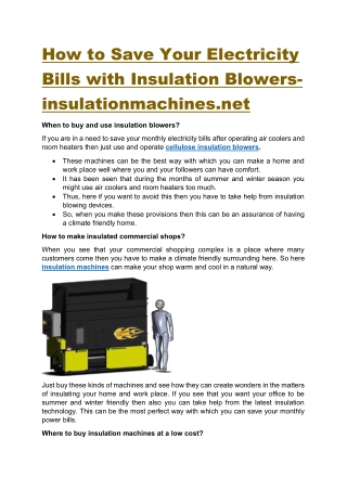 How to Save Your Electricity Bills with Insulation Blowersinsulationmachines. net