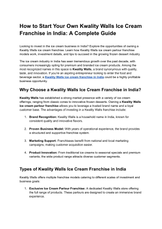 Kwality Walls Ice Cream Franchise in India – Building a Sweet and Sustainable Bu