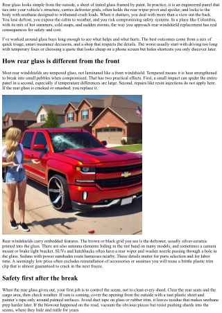 Rear Windshield Replacement in Columbia: Safety and Savings Tips