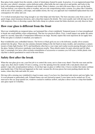 Rear Windshield Replacement in Columbia: Safety and Savings Tips