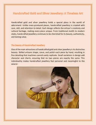 Handcrafted Gold and Silver Jewellery - A Timeless Art