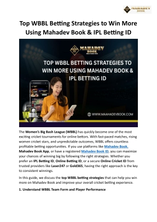 Top WBBL Betting Strategies to Win More Using Mahadev Book & IPL Betting ID
