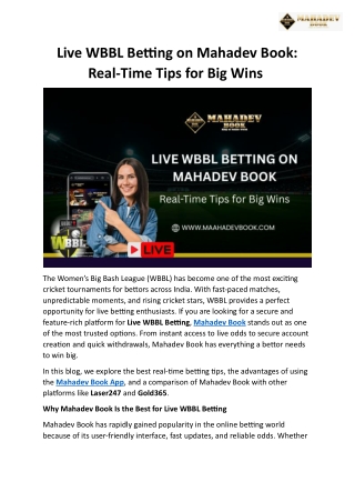 Live WBBL Betting on Mahadev Book Real-Time Tips for Big Wins
