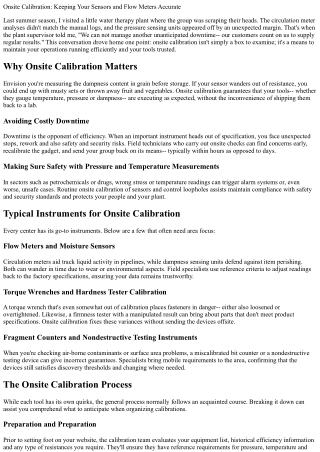 Onsite Calibration: Keeping Your Sensors and Flow Meters Accurate