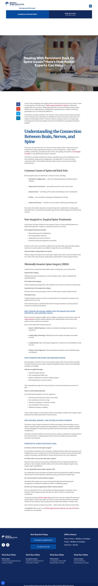 Dealing with Back or Spine Issues Expert Spine Surgery in Austin, TX