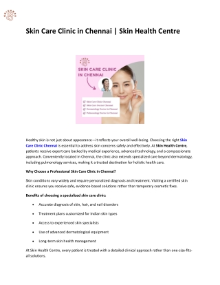 Skin Care Clinic in Chennai | Skin Health Centre