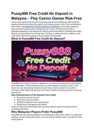 Pussy888 Free Credit No Deposit in Malaysia
