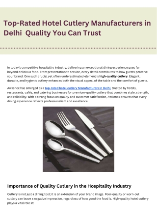 Best Hotel Cutlery Manufacturer in Delhi