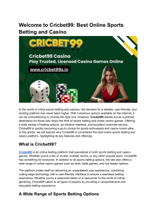 Welcome to Cricbet99_ Best Online Sports Betting and Casino