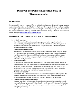 Discover the Perfect Executive Stay in Tiruvannamalai