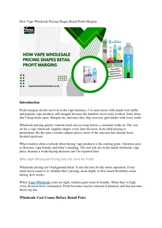 How Vape Wholesale Pricing Shapes Retail Profit Margins