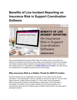 Benefits of Live Incident Reporting on Insurance Risk in Support Coordination Software