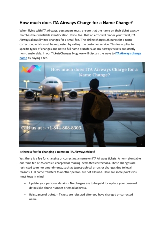 1-844-868-8303 How much does ITA Airways Charge for a Name Change?
