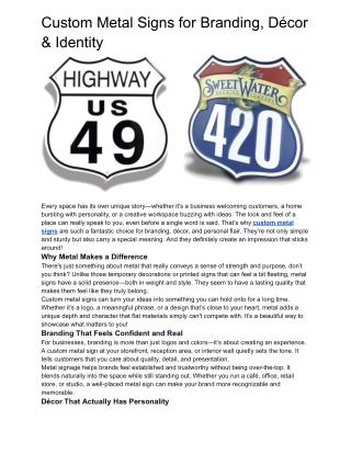 Custom Metal Signs for Branding, Décor & Identity