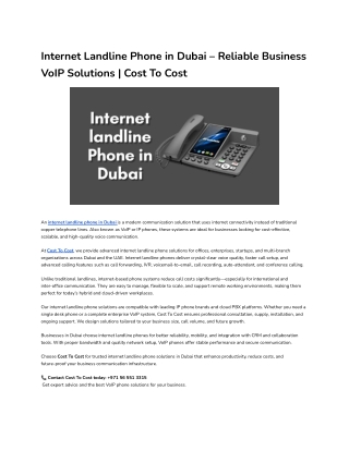 Internet Landline Phone in Dubai – Reliable Business VoIP Solutions _ Cost To Cost