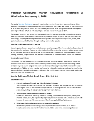 Vascular Guidewires Market Trends Forecasted for 2036