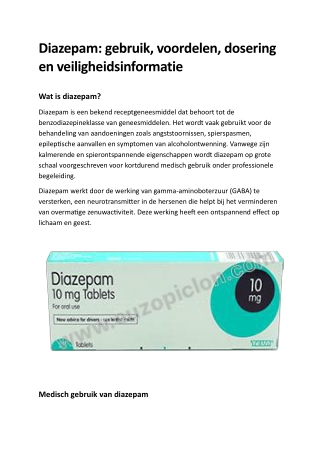 Diazepam gebruik, voordelen, dosering en veiligheidsinformatie
