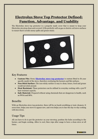 Electrolux Stove Top Protector Defined- Function, Advantage, and Usability