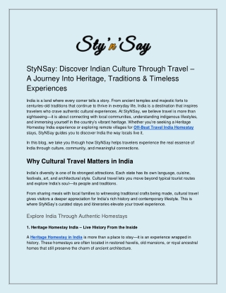 StyNSay: Discover Indian Culture Through Travel – A Journey Into Heritage, Tradi