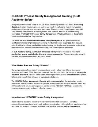 NEBOSH Process Safety Management Training | Gulf Academy Safety