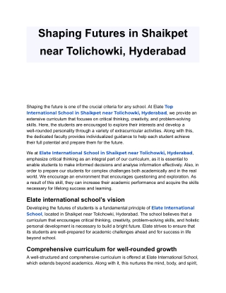 Shaping Futures in Shaikpet near Tolichowki, Hyderabad