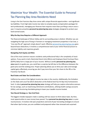 The Essential Guide to Personal Tax Planning Bay Area Residents Need