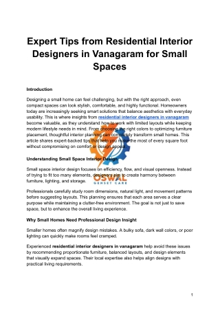Expert Tips from Residential Interior Designers in Vanagaram for Small Spaces