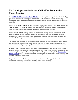 Market Opportunities in the Middle East Desalination Plants Industry
