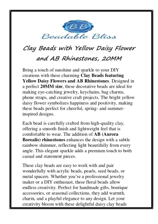 Clay Beads with Yellow Daisy Flower and AB Rhinestones, 20MM