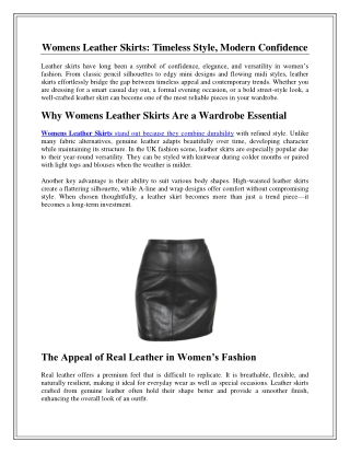 Womens Leather Skirts Timeless Style, Modern Confidence