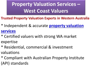 Property Valuation Services in WA - West Coast Valuers