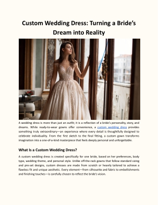 Custom Wedding Dress: Turning a Bride’s Dream into Reality
