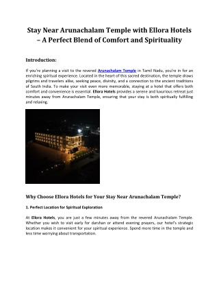 Stay Near Arunachalam Temple with Ellora Hotels