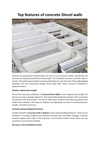 Top features of concrete Dincel walls