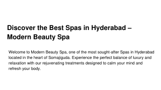 Discover the Best Spas in Hyderabad – Modern Beauty Spa