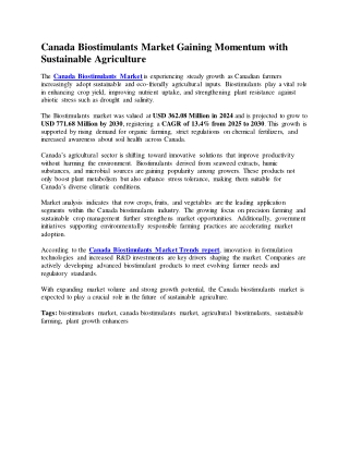 Canada Biostimulants Market Gaining Momentum with Sustainable Agriculture