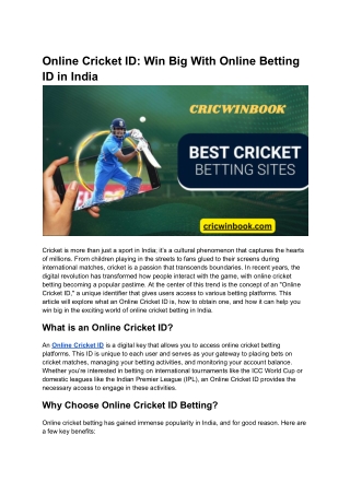 Online Cricket ID_ Win Big With Online Betting ID in India