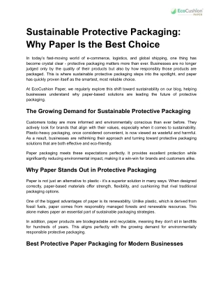 Sustainable Protective Packaging: Why Paper Is the Best Choice