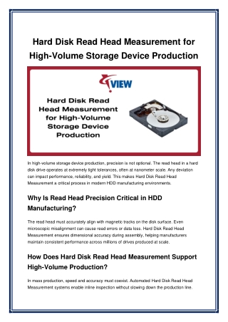 Hard Disk Read Head Measurement for High-Volume Storage Device Production - VIEW