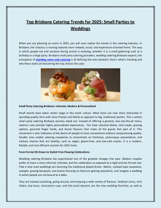 Top Brisbane Catering Trends for 2025: Small Parties to Weddings