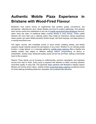 Authentic Mobile Pizza Experience in Brisbane with Wood-Fired Flavour