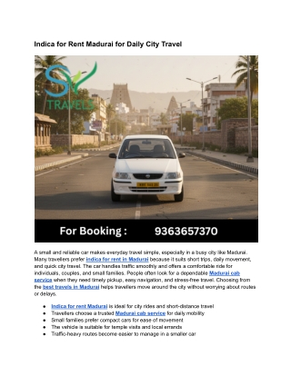 Indica for Rent Madurai for Daily City Travel