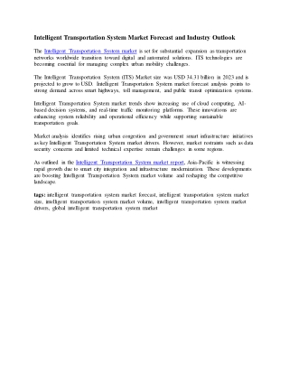 Intelligent Transportation System Market Forecast and Industry Outlook