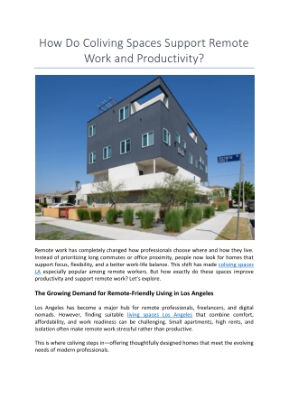 How Do Coliving Spaces Support Remote Work and Productivity