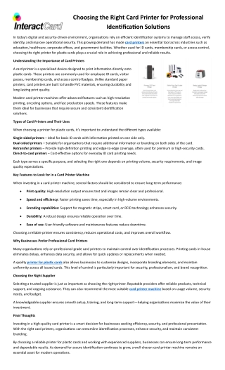 Choosing the Right Card Printer for Professional Identification Solutions