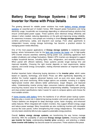 Battery Energy Storage Systems _ Best UPS Inverter for Home with Price Details