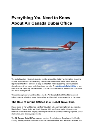 Everything You Need to Know About Air Canada Dubai Office
