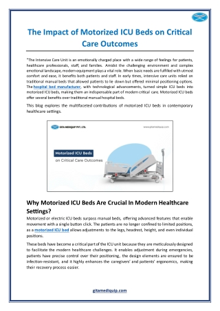 The Impact of Motorized ICU Beds on Critical Care Outcomes