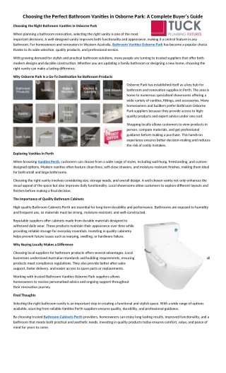 Choosing the Perfect Bathroom Vanities in Osborne Park